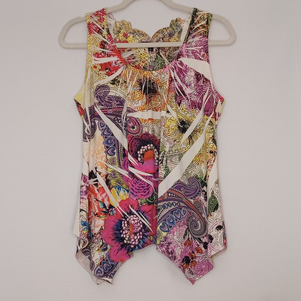 Women's Design Works Colorful Hippie Floral‎ Tank Top Size Large